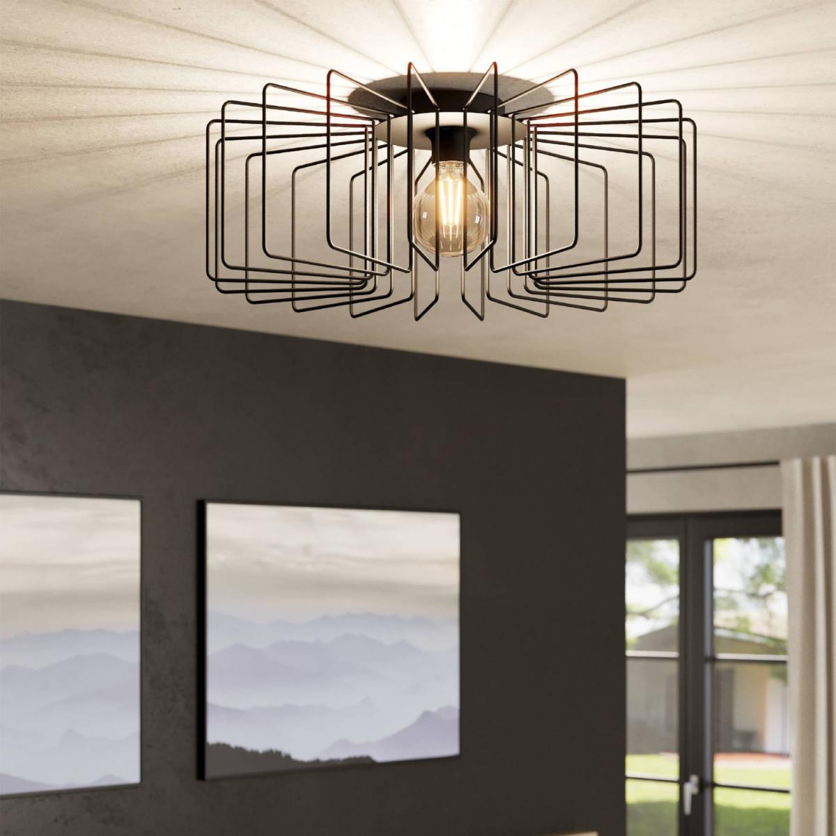 EGLO Tremedal Modern Black Wireframe Ceiling Light - Black – image 3