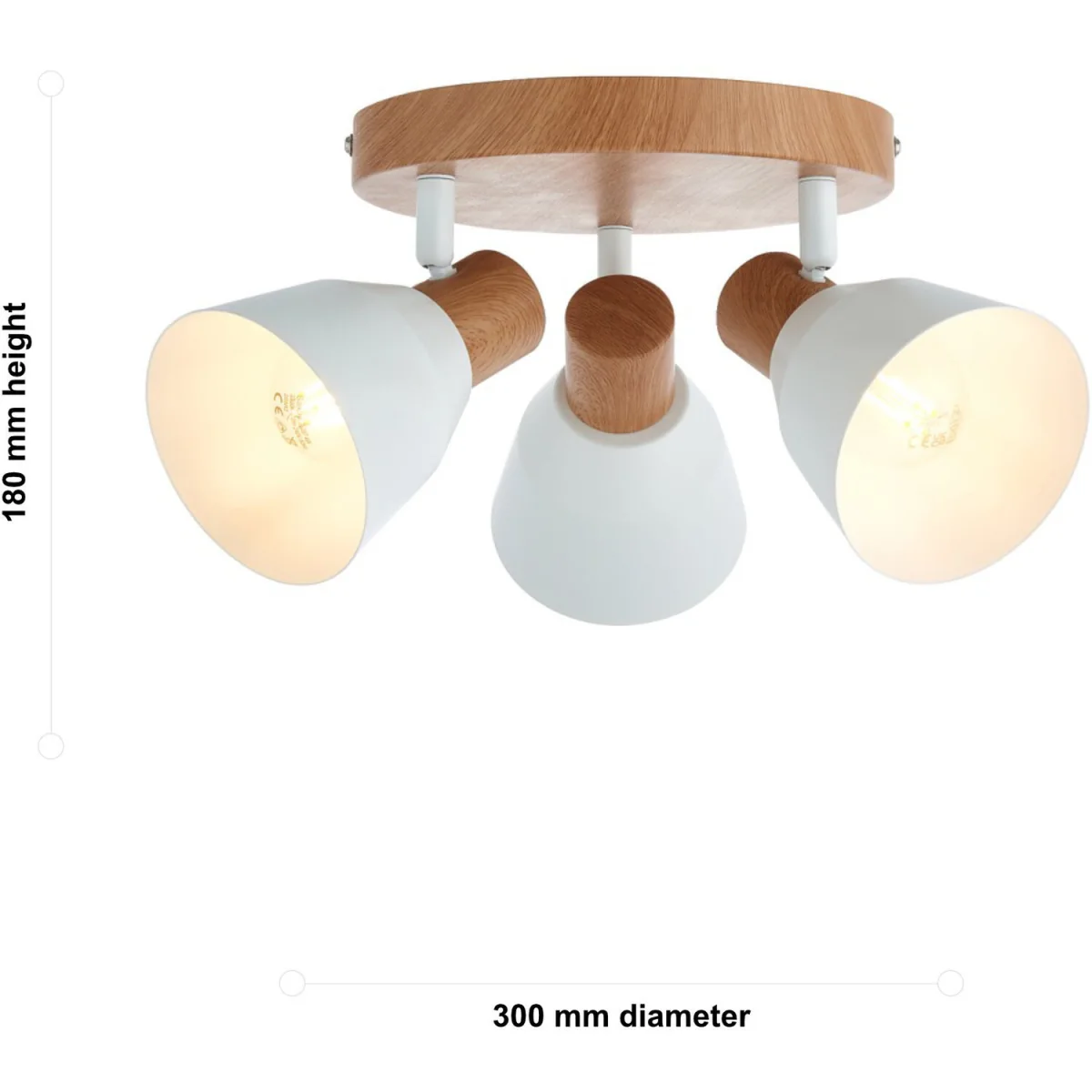 Set of 2 Matt White & Wood Detail 3 Way Ceiling Spotlights - Matt White With Wood Effect Detail – image 4