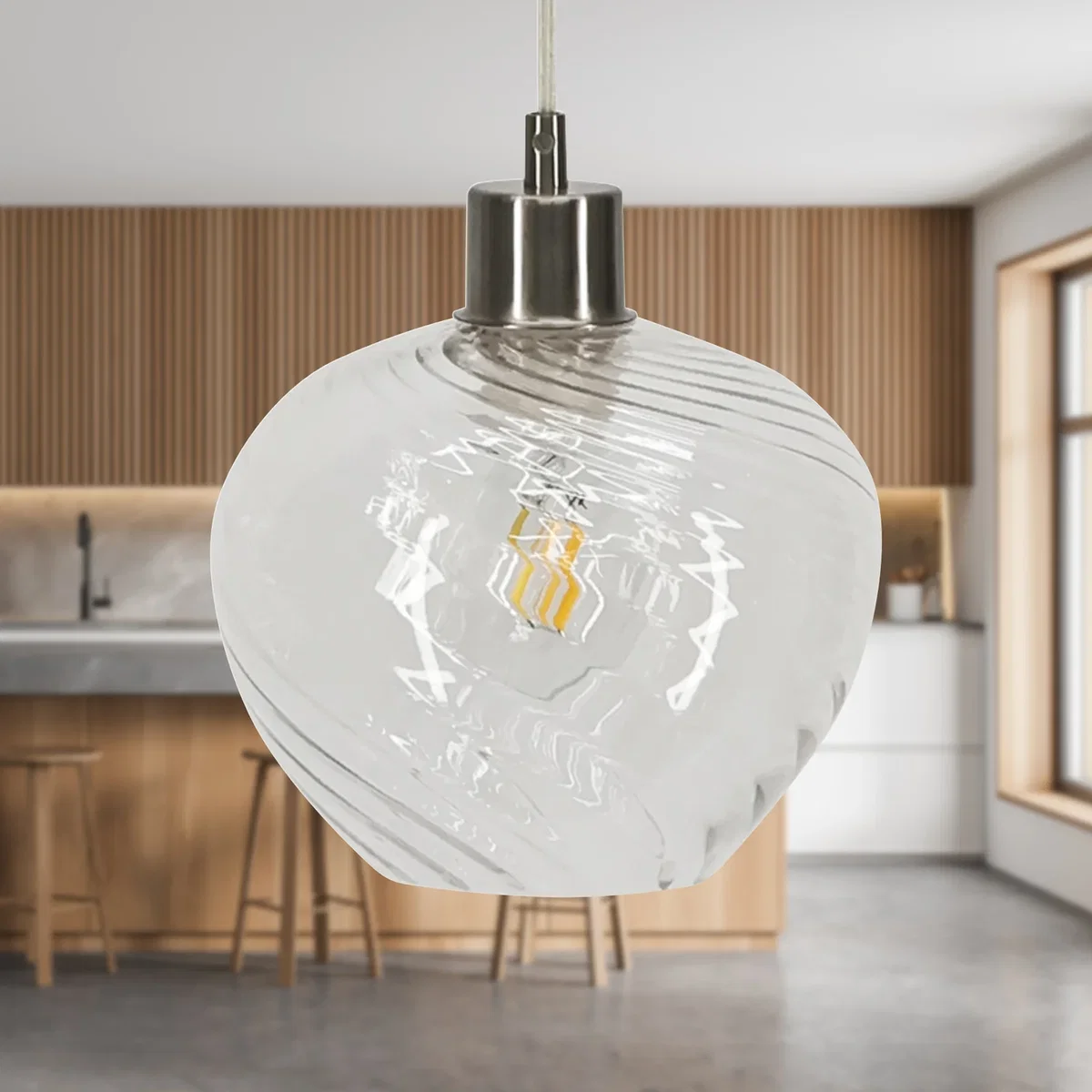 Bradson Clear Swirl Glass With Satin Nickel Pendant Fitting - Satin Nickel & Clear – image 3