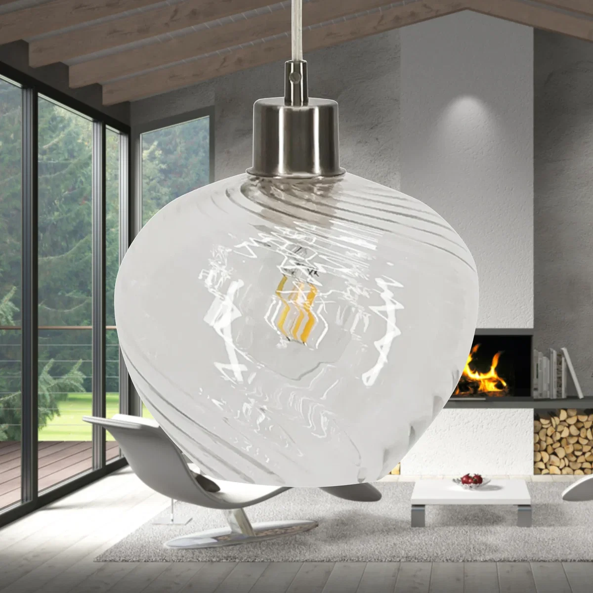Bradson Clear Swirl Glass With Satin Nickel Pendant Fitting - Satin Nickel & Clear – image 4