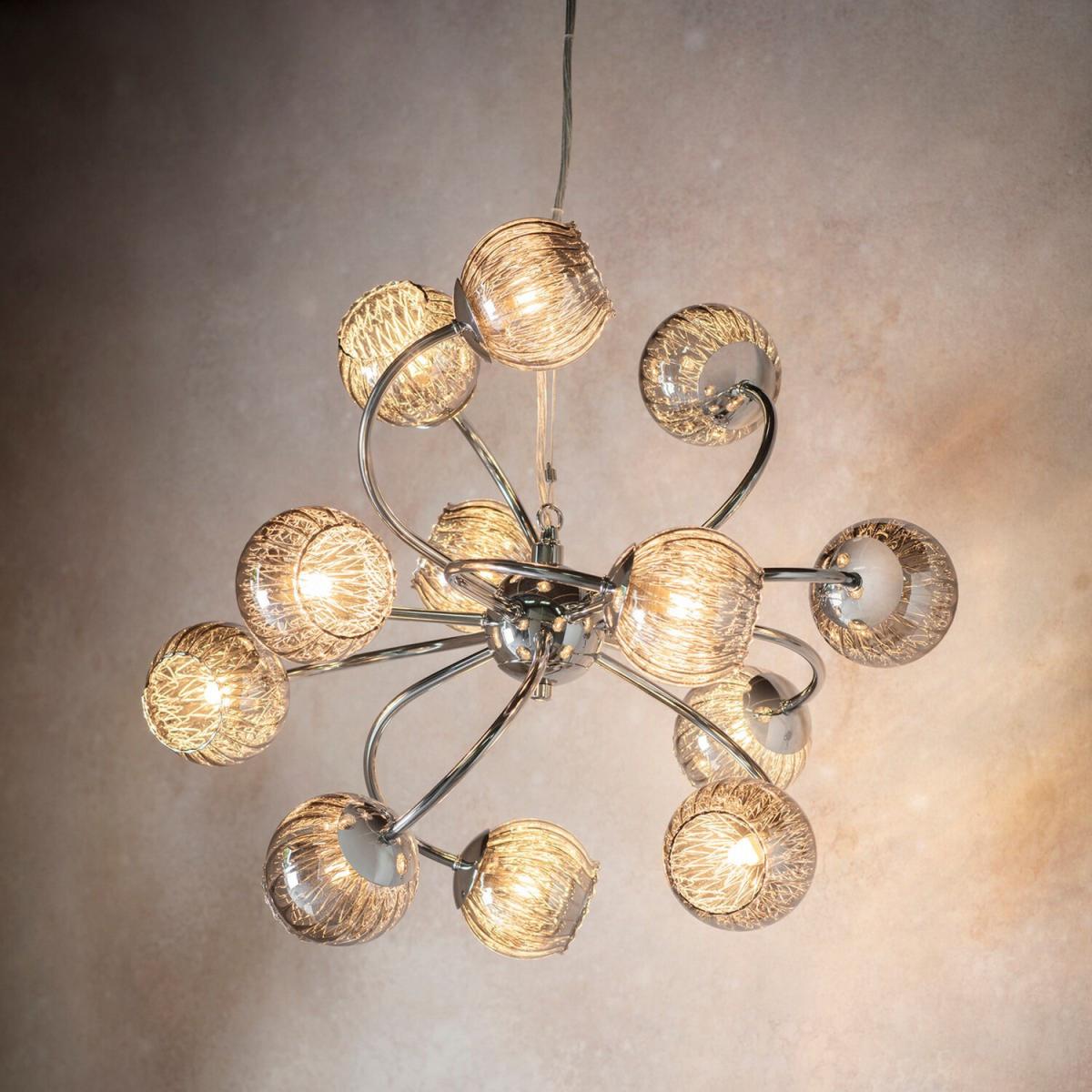 Aerith 12 Light Multi Arm Pendant Flower Chrome, Smokey Mirror Tinted Glass, G9 - Smokey Mirror Tinted Glass – image 2