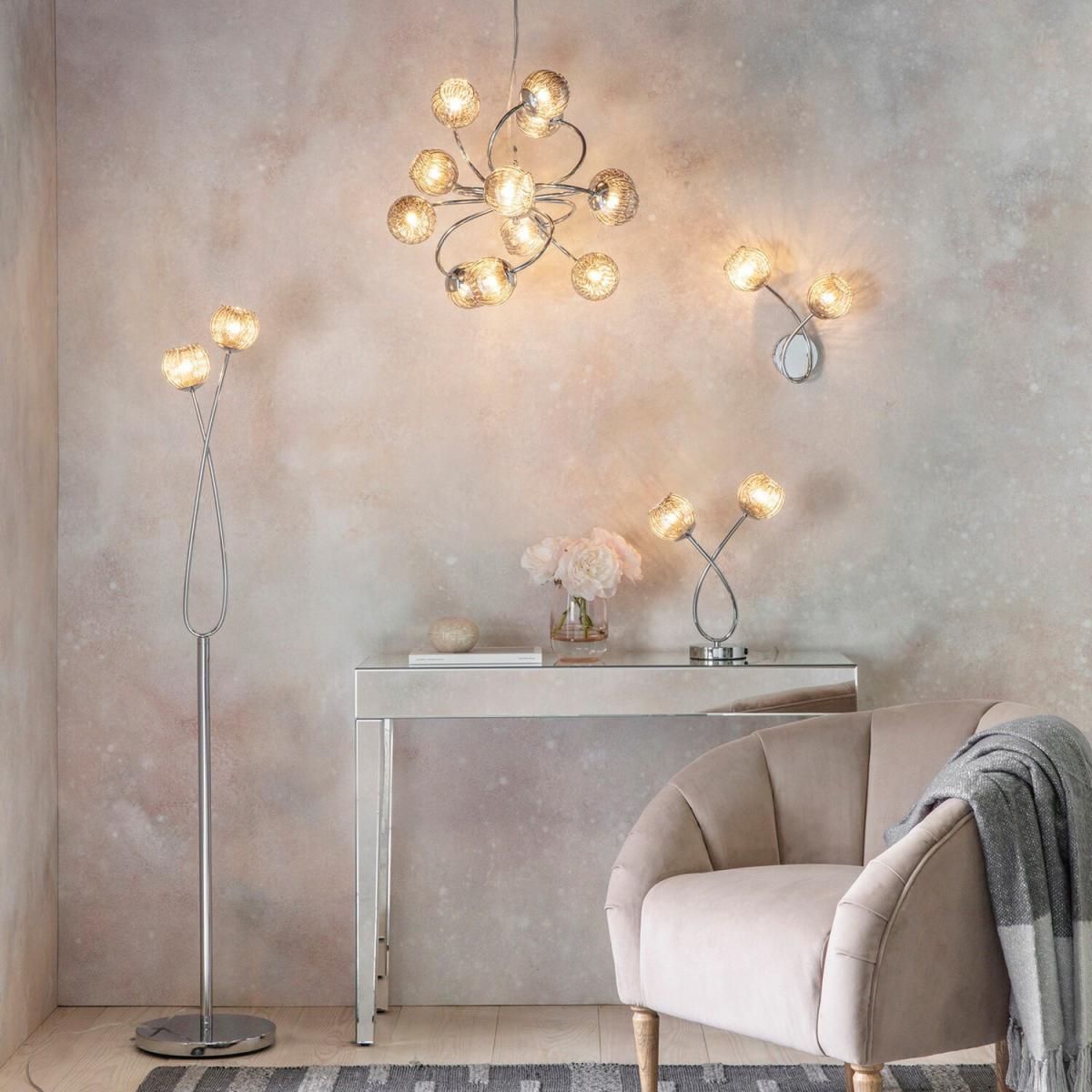 Aerith 12 Light Multi Arm Pendant Flower Chrome, Smokey Mirror Tinted Glass, G9 - Smokey Mirror Tinted Glass – image 3