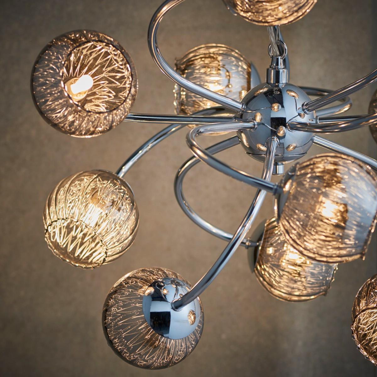 Aerith 12 Light Multi Arm Pendant Flower Chrome, Smokey Mirror Tinted Glass, G9 - Smokey Mirror Tinted Glass – image 4