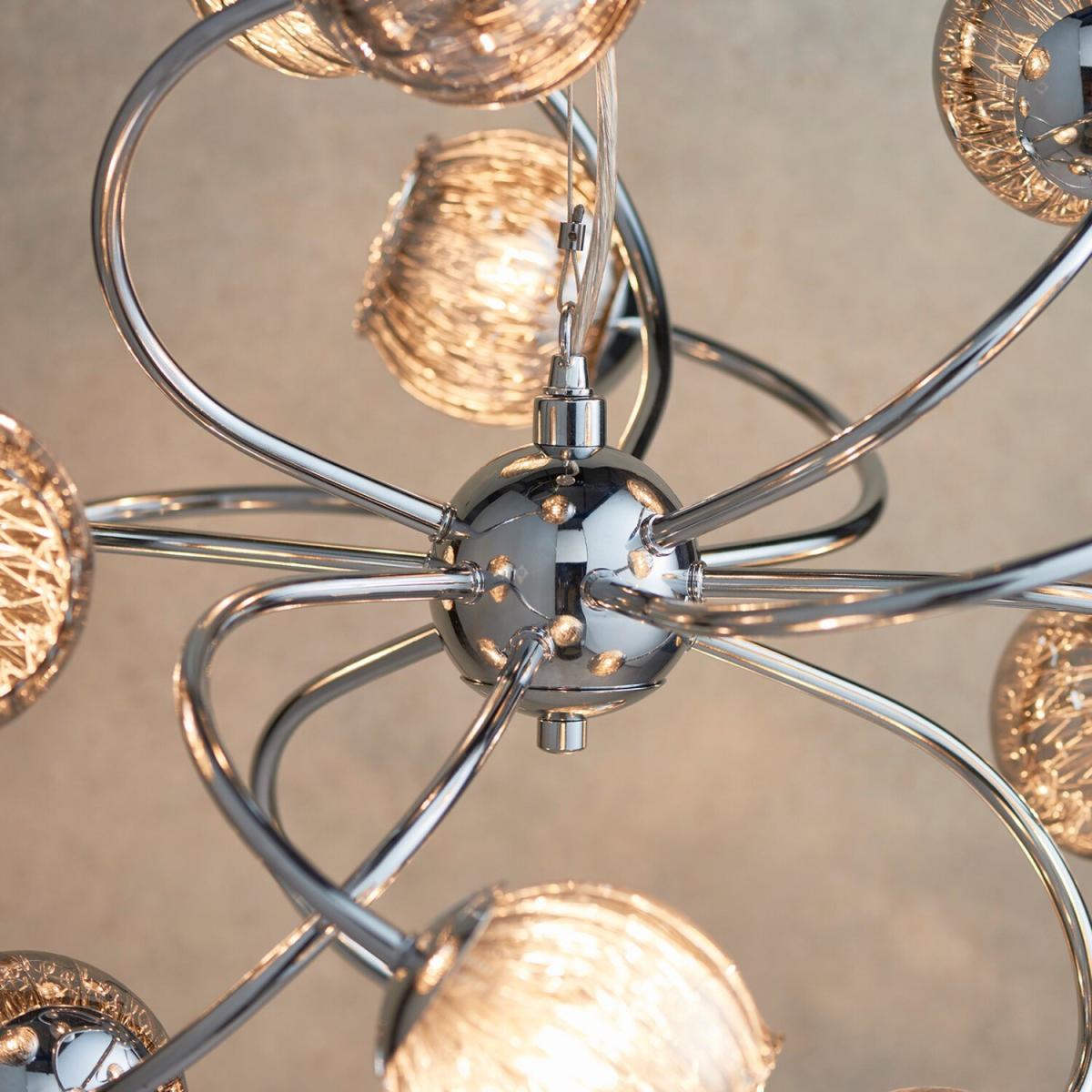 Aerith 12 Light Multi Arm Pendant Flower Chrome, Smokey Mirror Tinted Glass, G9 - Smokey Mirror Tinted Glass – image 5