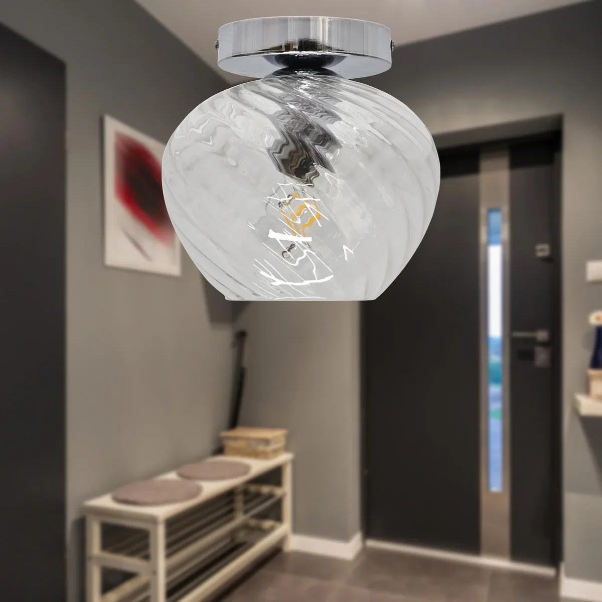 Bradson Clear Swirl Glass Chrome Ceiling Light Fitting - Chrome & Clear – image 3