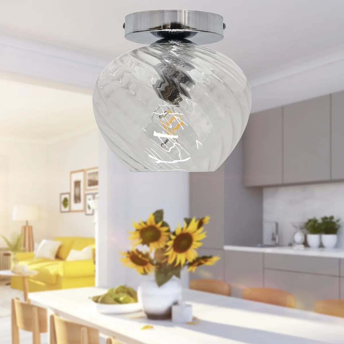 Bradson Clear Swirl Glass Chrome Ceiling Light Fitting - Chrome & Clear – image 4