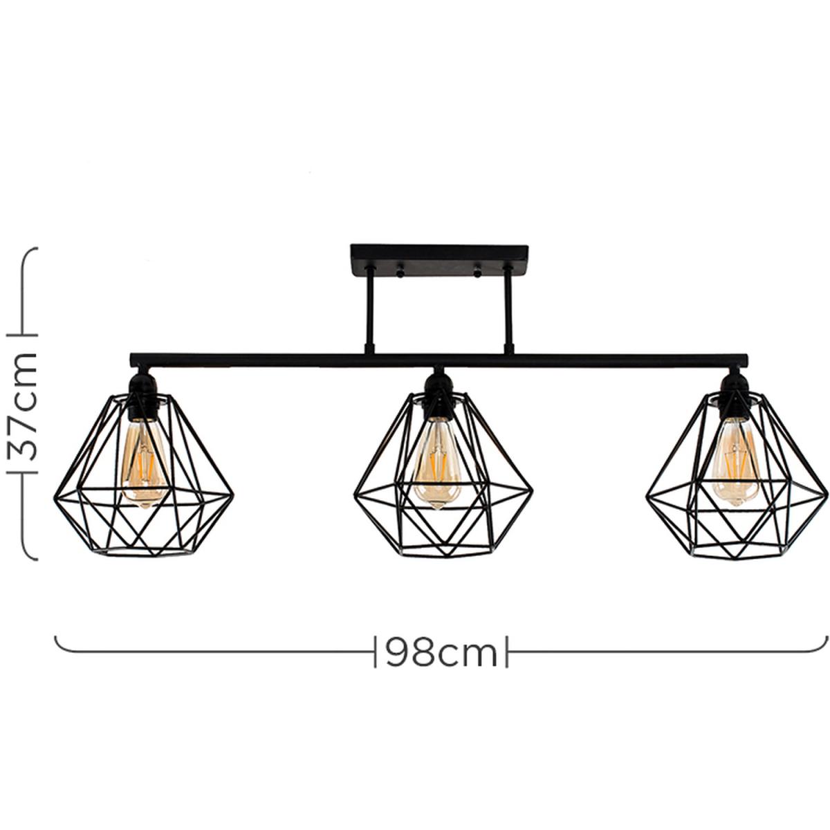 Industrial 3 Way Satin Black Pipework Ceiling Light With Black Cage Shades - Black – image 5