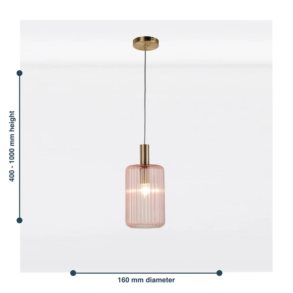 Blush Pink And Gold Fluted Glass Design Pendant Fitting - Gold & Blush Pink – image 6