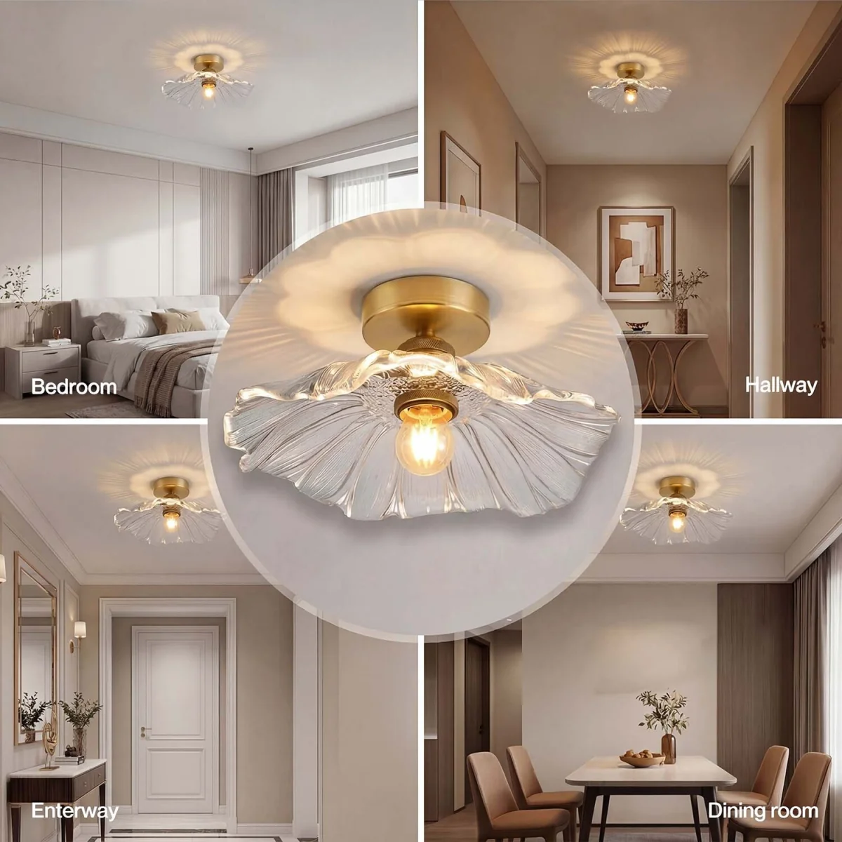 Ceiling Light Flower Clear Glass Fixture Chandelier Flush Mount 2 PCS - White – image 3