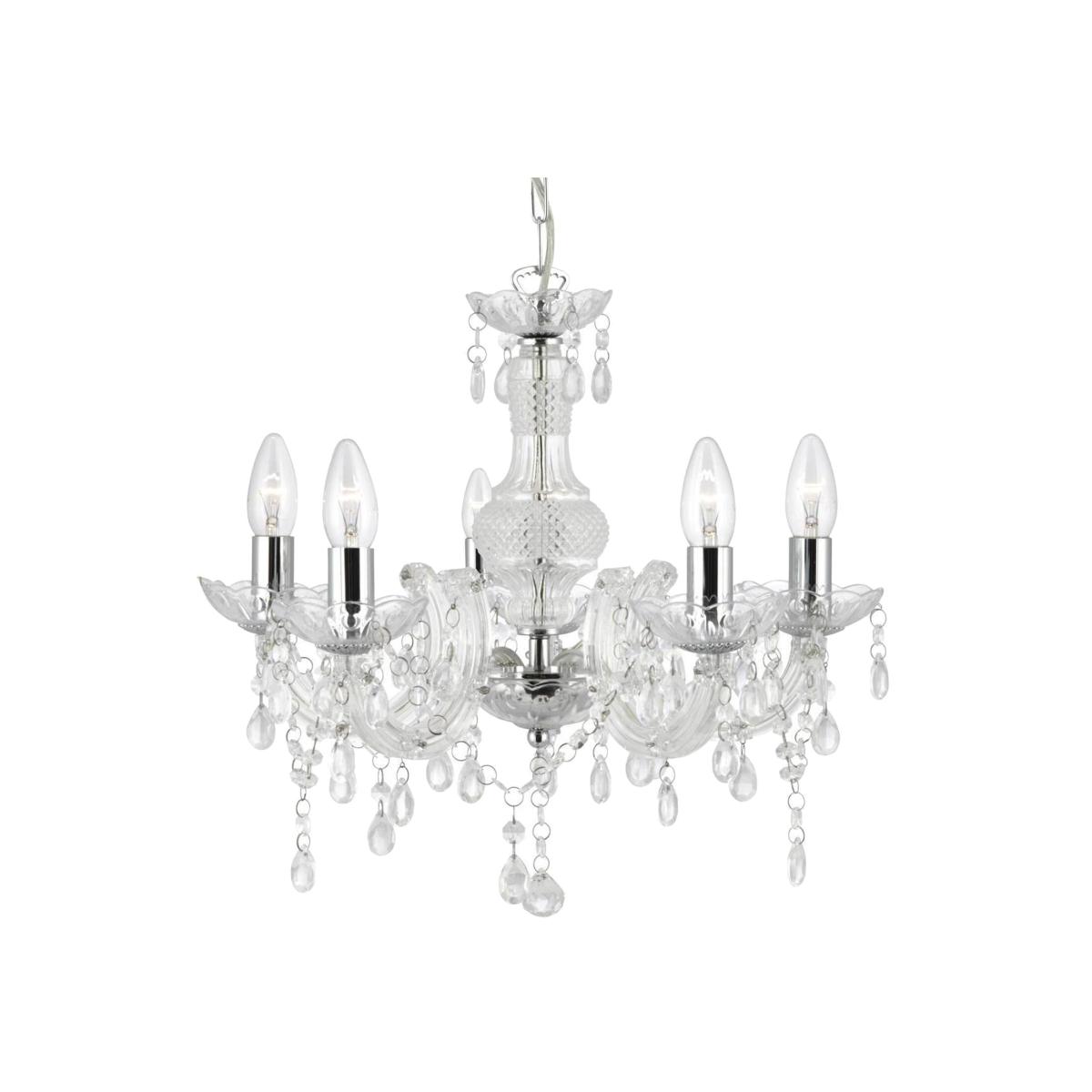Marie Therese 5 Light Multi Arm Ceiling Pendant Clear with Crystals, E14 - Clear