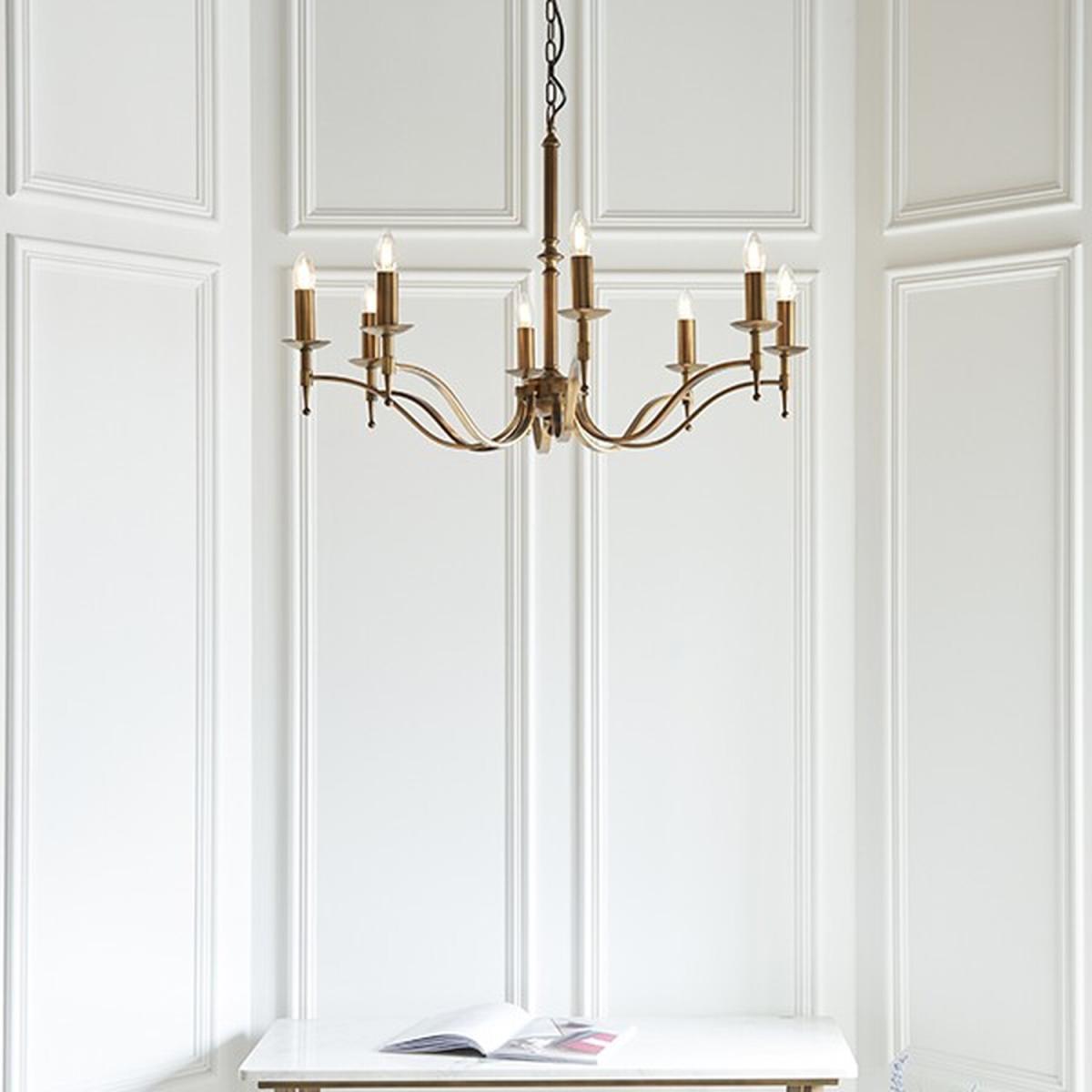 Stanford 8 Light Chandelier Antique Brass Finish, E14 - Antique Brass – image 2