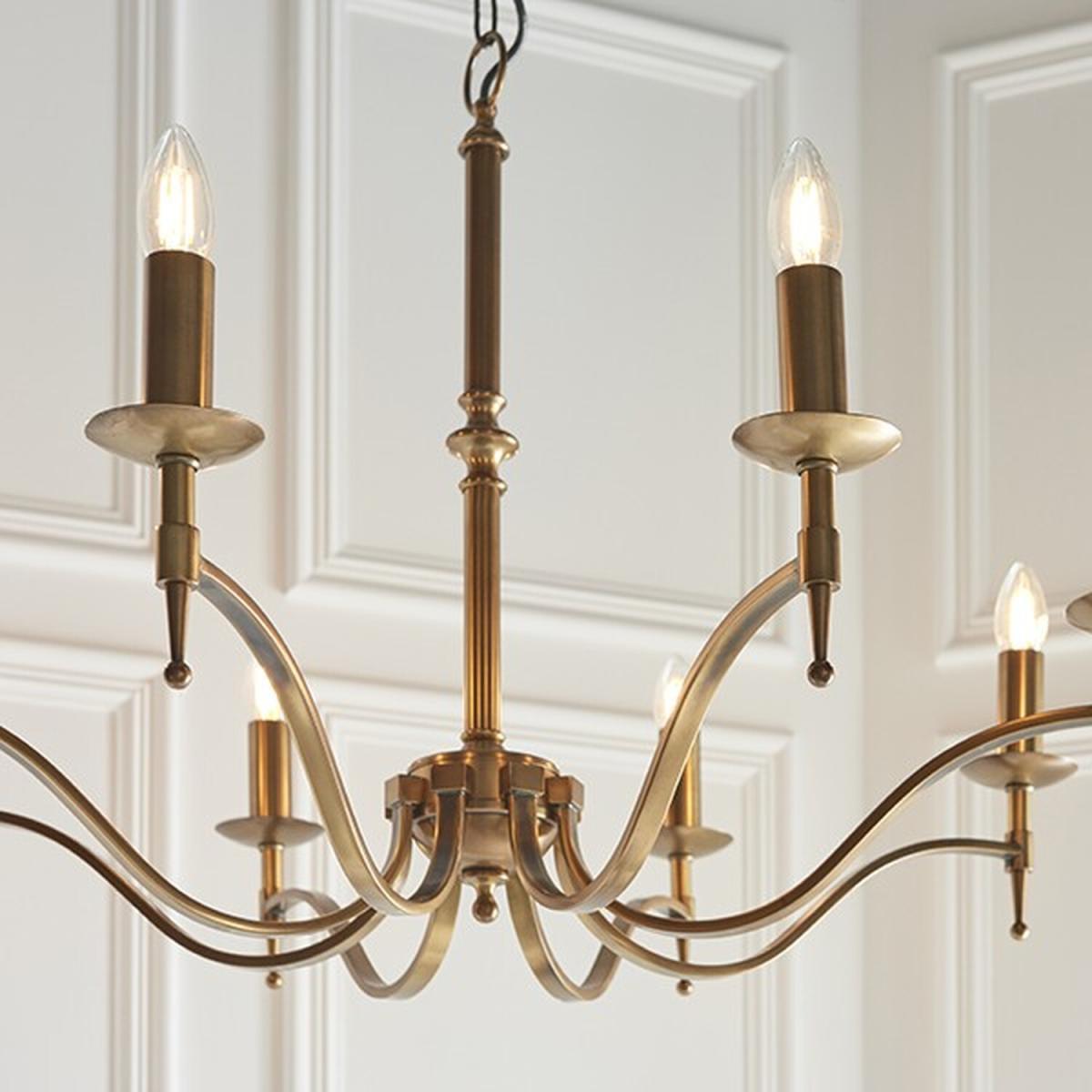 Stanford 8 Light Chandelier Antique Brass Finish, E14 - Antique Brass – image 3