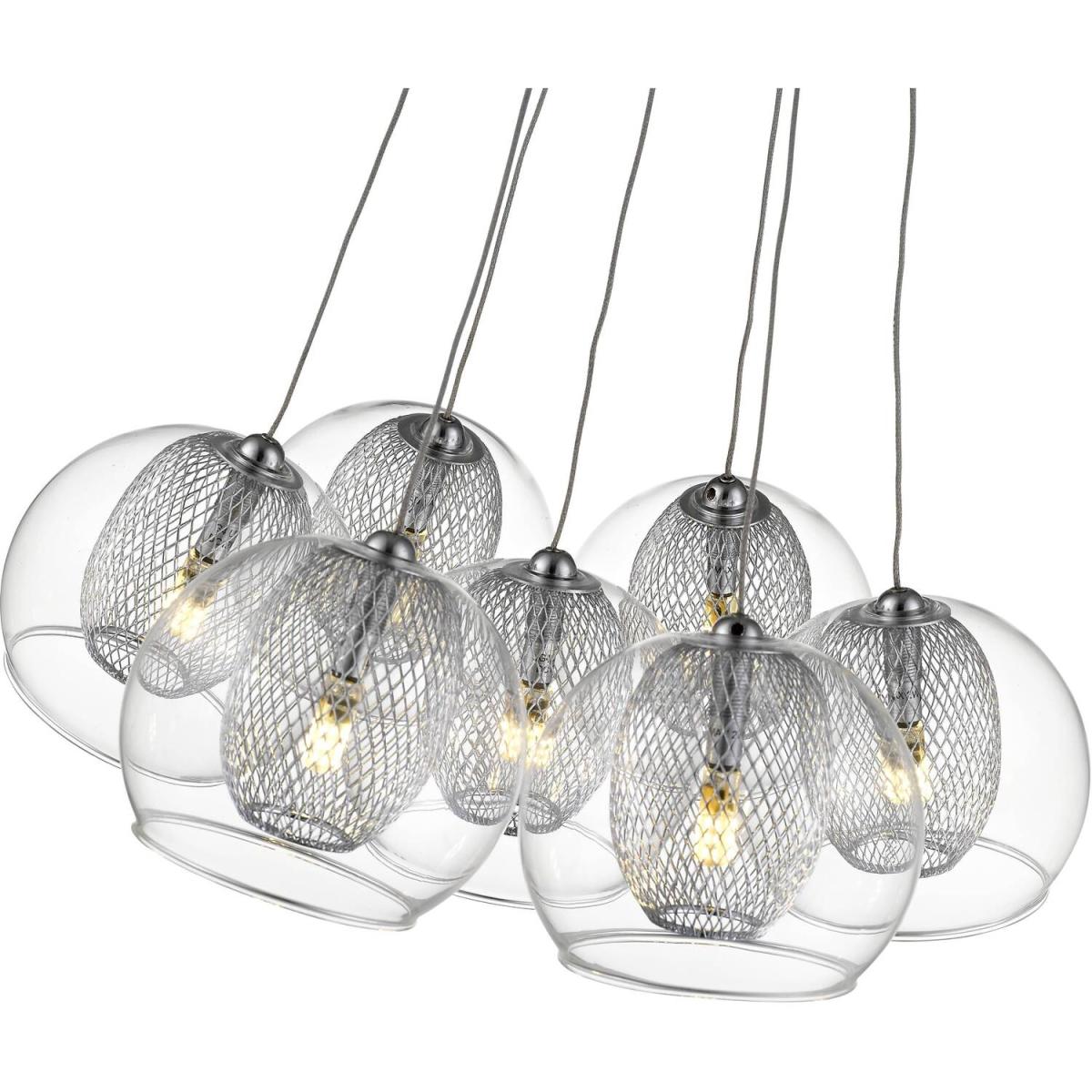 Spring 7 Light Cluster Pendant Mesh Chrome, Clear, G4 Bulb - Chrome – image 2