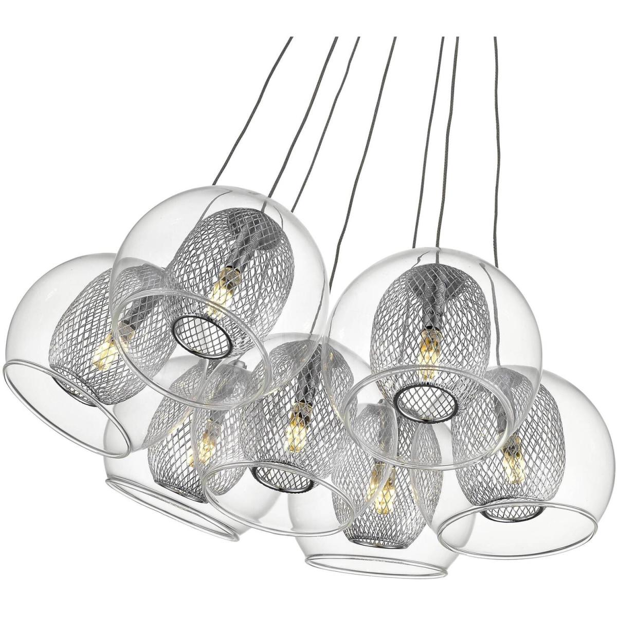 Spring 7 Light Cluster Pendant Mesh Chrome, Clear, G4 Bulb - Chrome – image 3