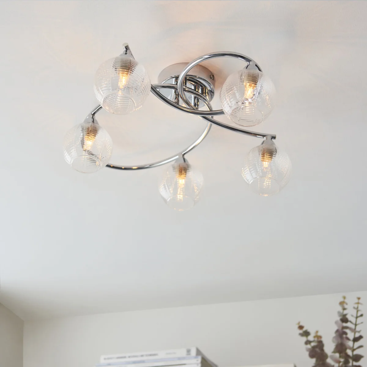 Tatton 5lt Flush Ceiling Light - Polished Chrome Plate And Clear Ribbed Glass – image 5