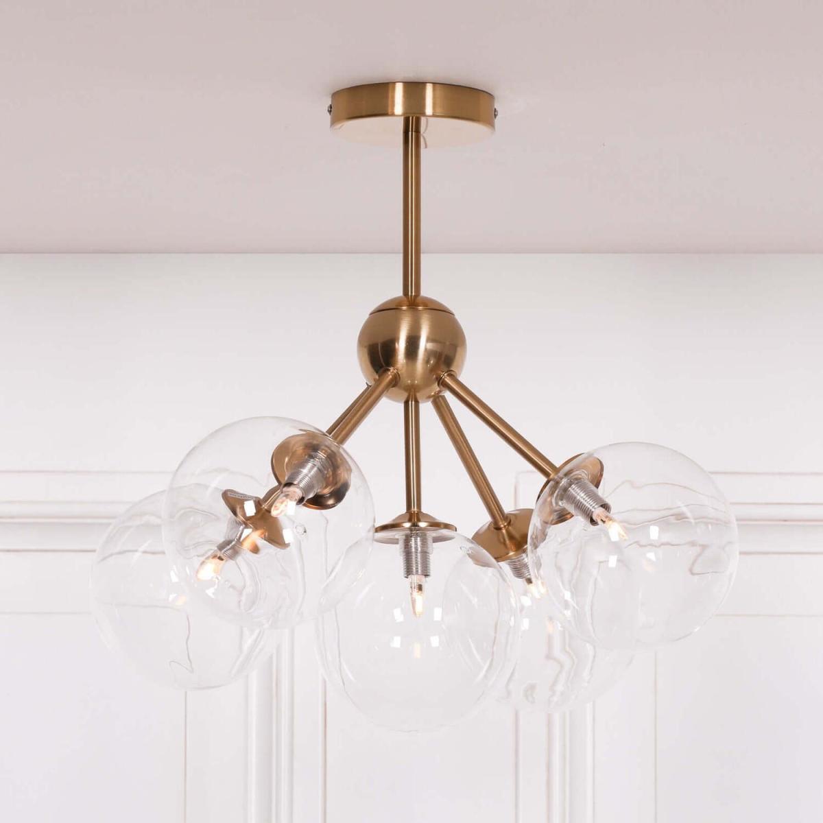Gold Satin Deco 5 Arm Sputnik Glass Ball Ceiling Light - Satin Gold – image 2