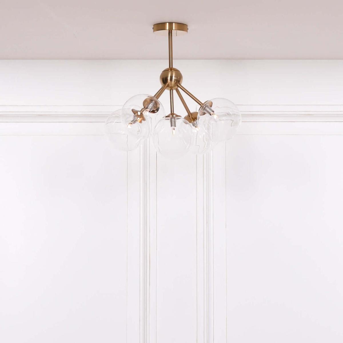 Gold Satin Deco 5 Arm Sputnik Glass Ball Ceiling Light - Satin Gold – image 4