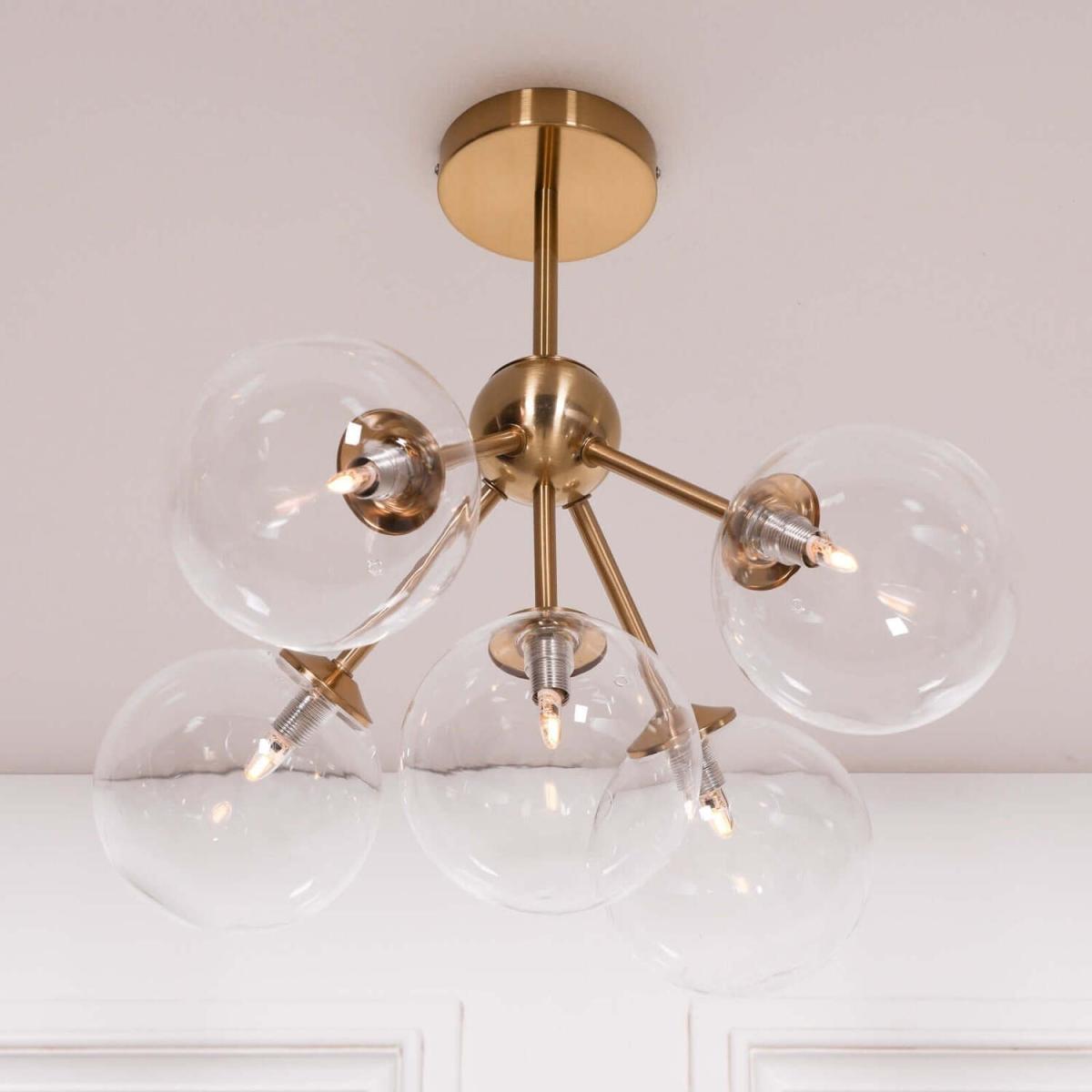 Gold Satin Deco 5 Arm Sputnik Glass Ball Ceiling Light - Satin Gold – image 1