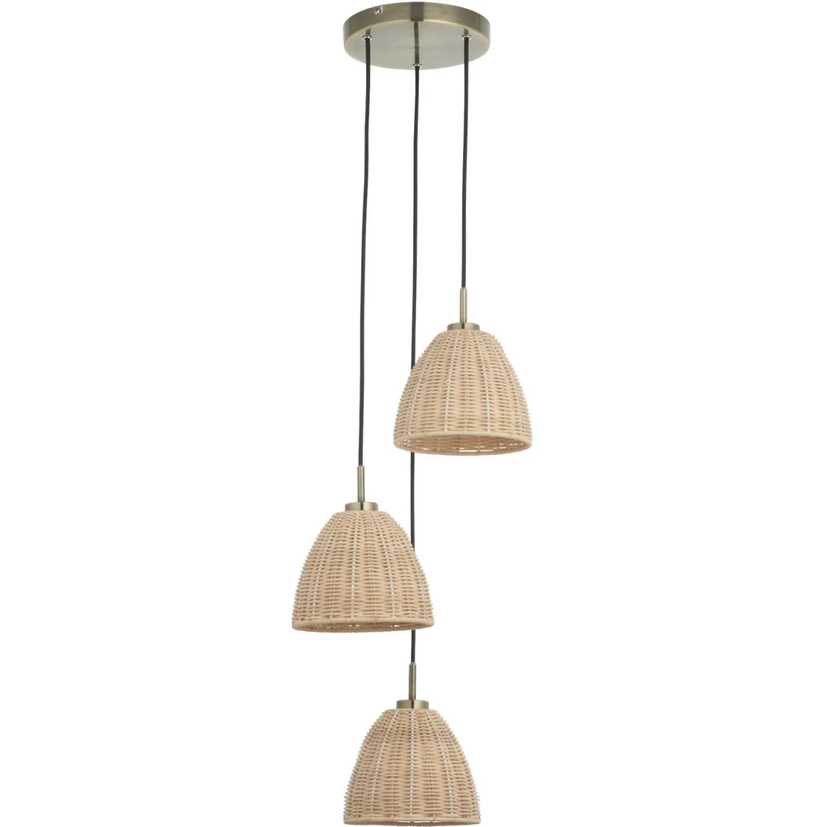 Celia 3lt Ceiling Pendant Light - Antique Brass Plate And Natural Rattan – image 3