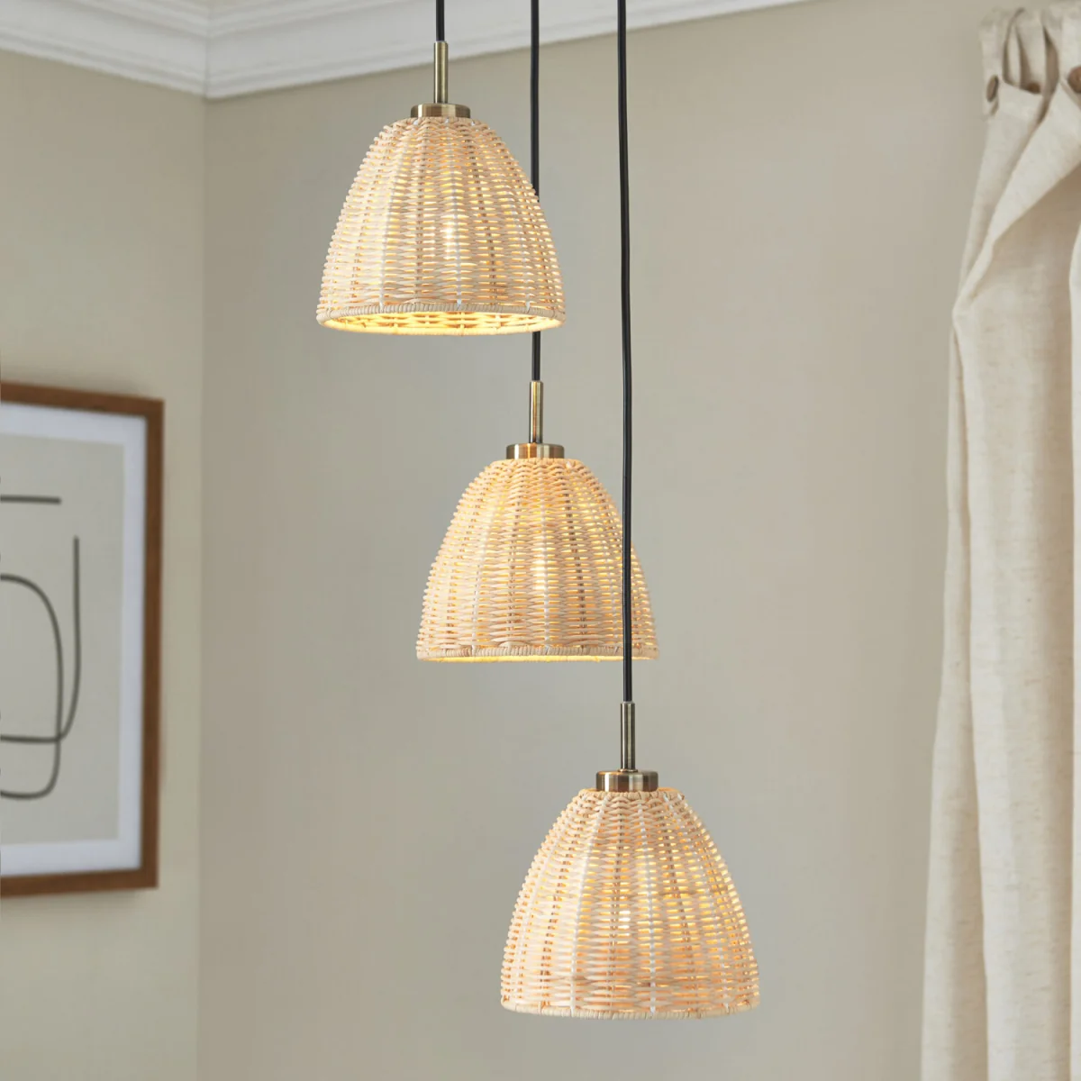 Celia 3lt Ceiling Pendant Light - Antique Brass Plate And Natural Rattan – image 5