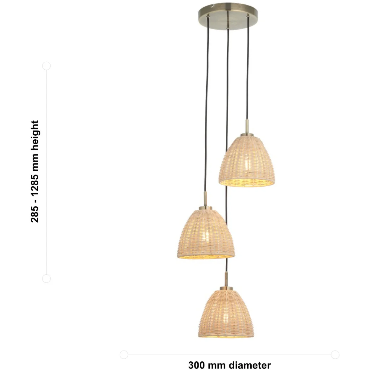 Celia 3lt Ceiling Pendant Light - Antique Brass Plate And Natural Rattan – image 9