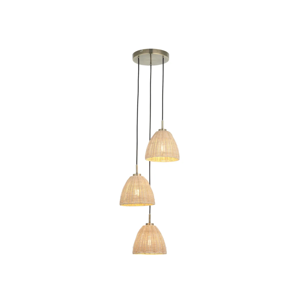 Celia 3lt Ceiling Pendant Light - Antique Brass Plate And Natural Rattan – image 1