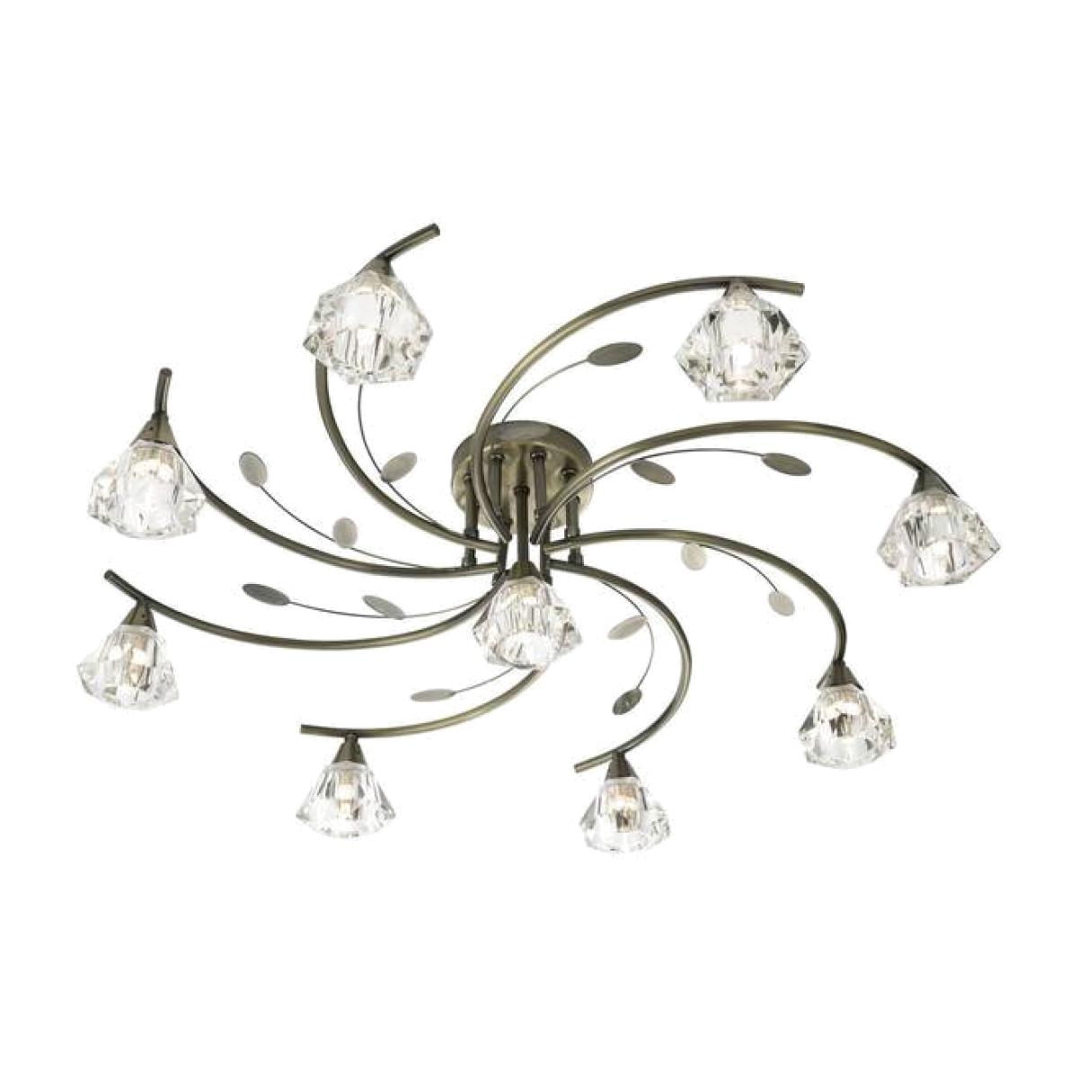 Sierra 9 Light Semi Flush Ceiling Light Antique Brass and Glass, G9 - Antique Brass