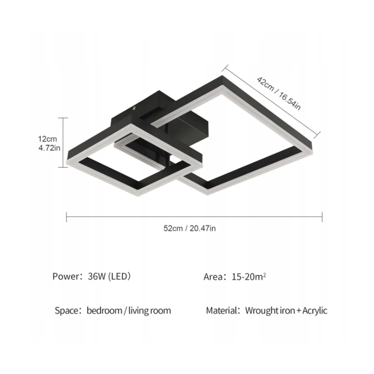 Ceiling Light Black Square - Black – image 2