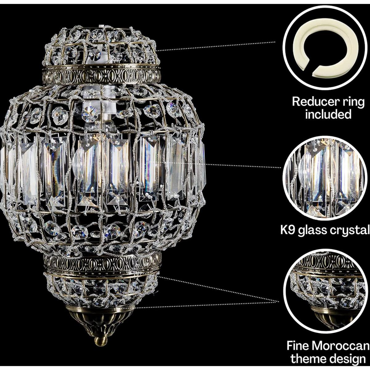 Moroccan Style K9 Crystal Light Shade - Brass & Clear – image 2