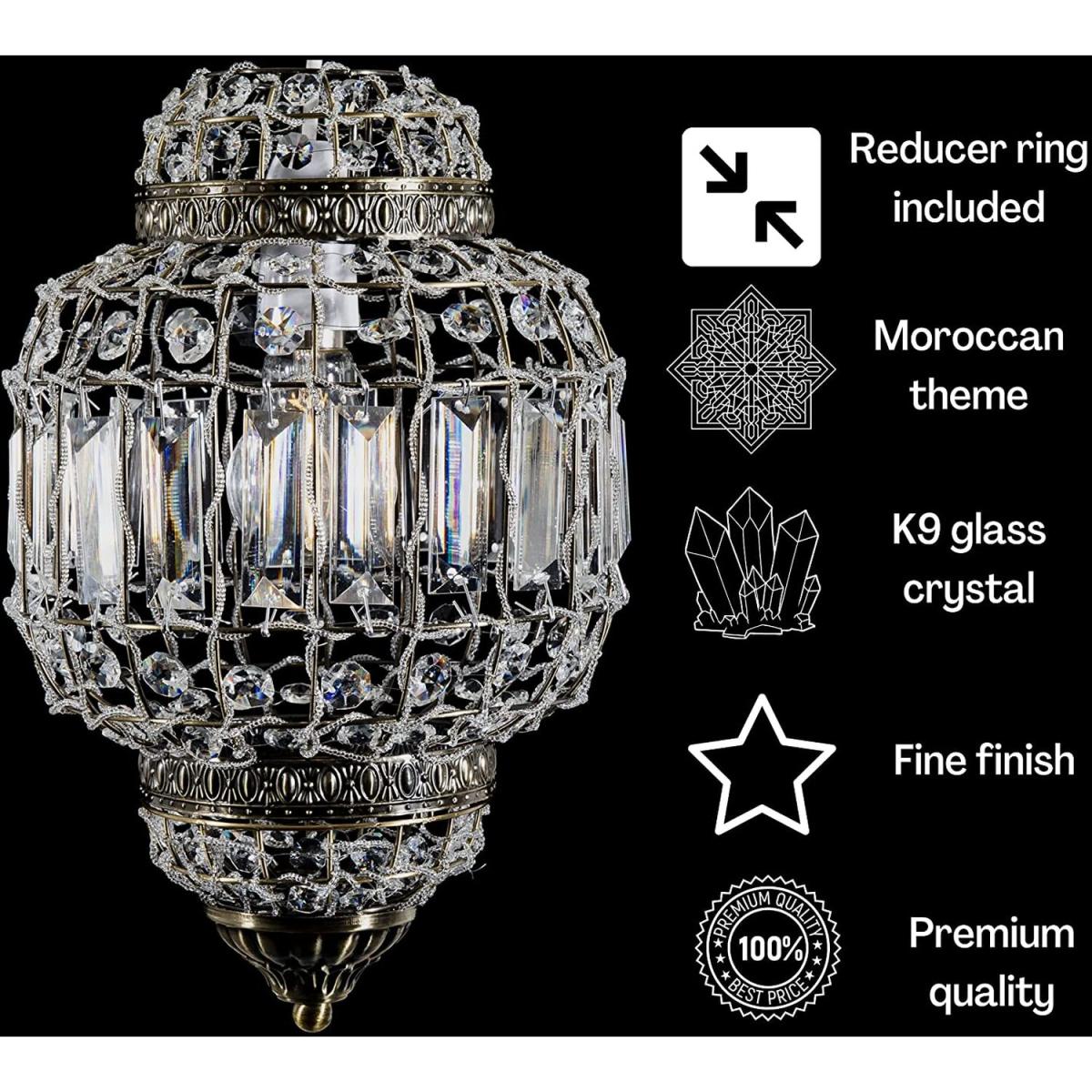 Moroccan Style K9 Crystal Light Shade - Brass & Clear – image 7