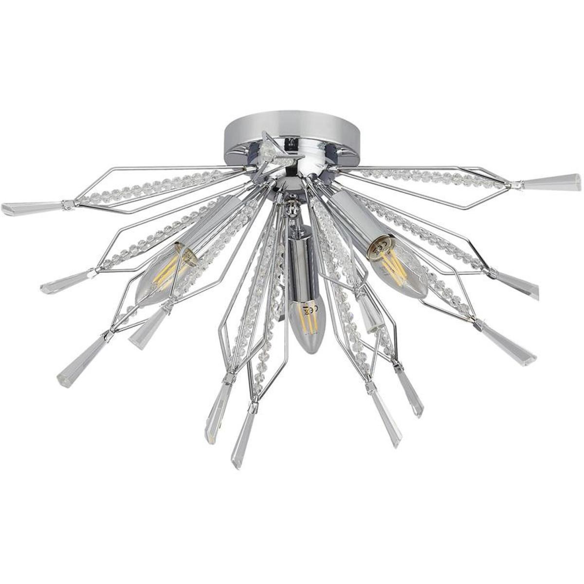 Starburst 3 Light Chrome Semi Flush, Clear Glass Bead Detail - Chrome – image 2