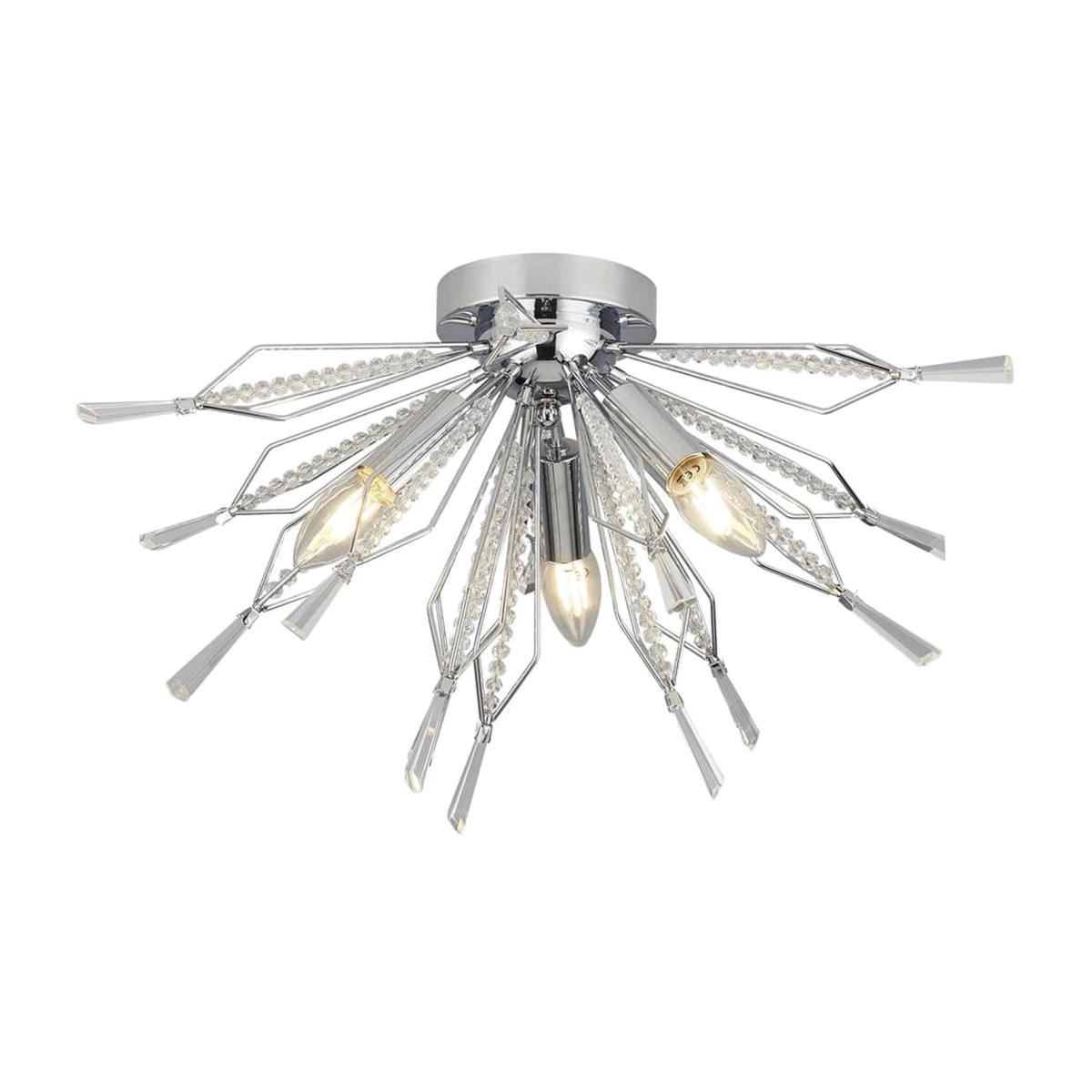 Starburst 3 Light Chrome Semi Flush, Clear Glass Bead Detail - Chrome – image 1