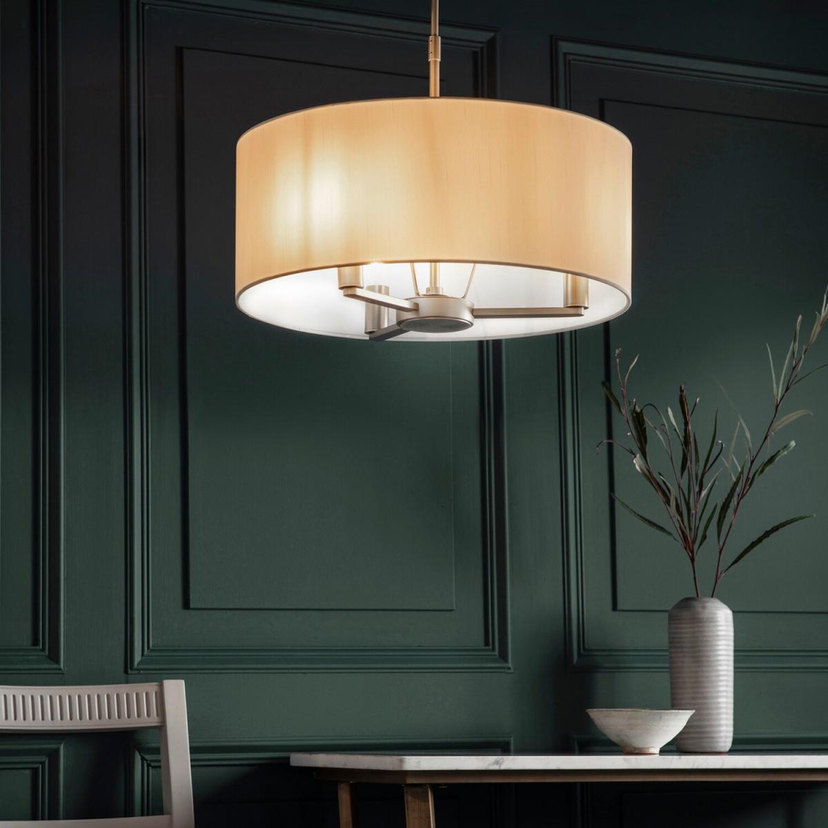 Daley 3 Light Multi Arm Ceiling Pendant Matt Nickel, Vintage White Silk Effect, - Matt Nickel Plate – image 2