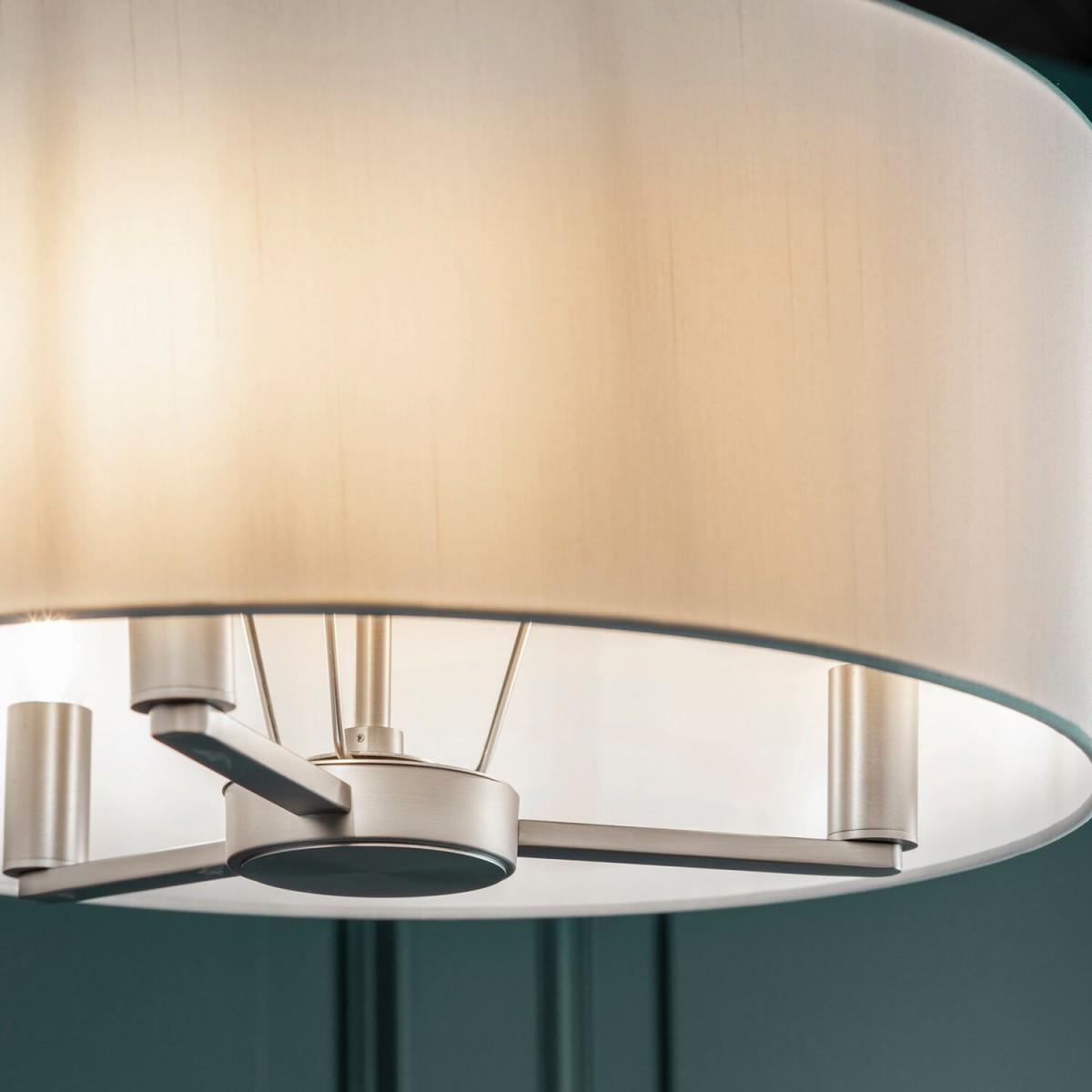 Daley 3 Light Multi Arm Ceiling Pendant Matt Nickel, Vintage White Silk Effect, - Matt Nickel Plate – image 3
