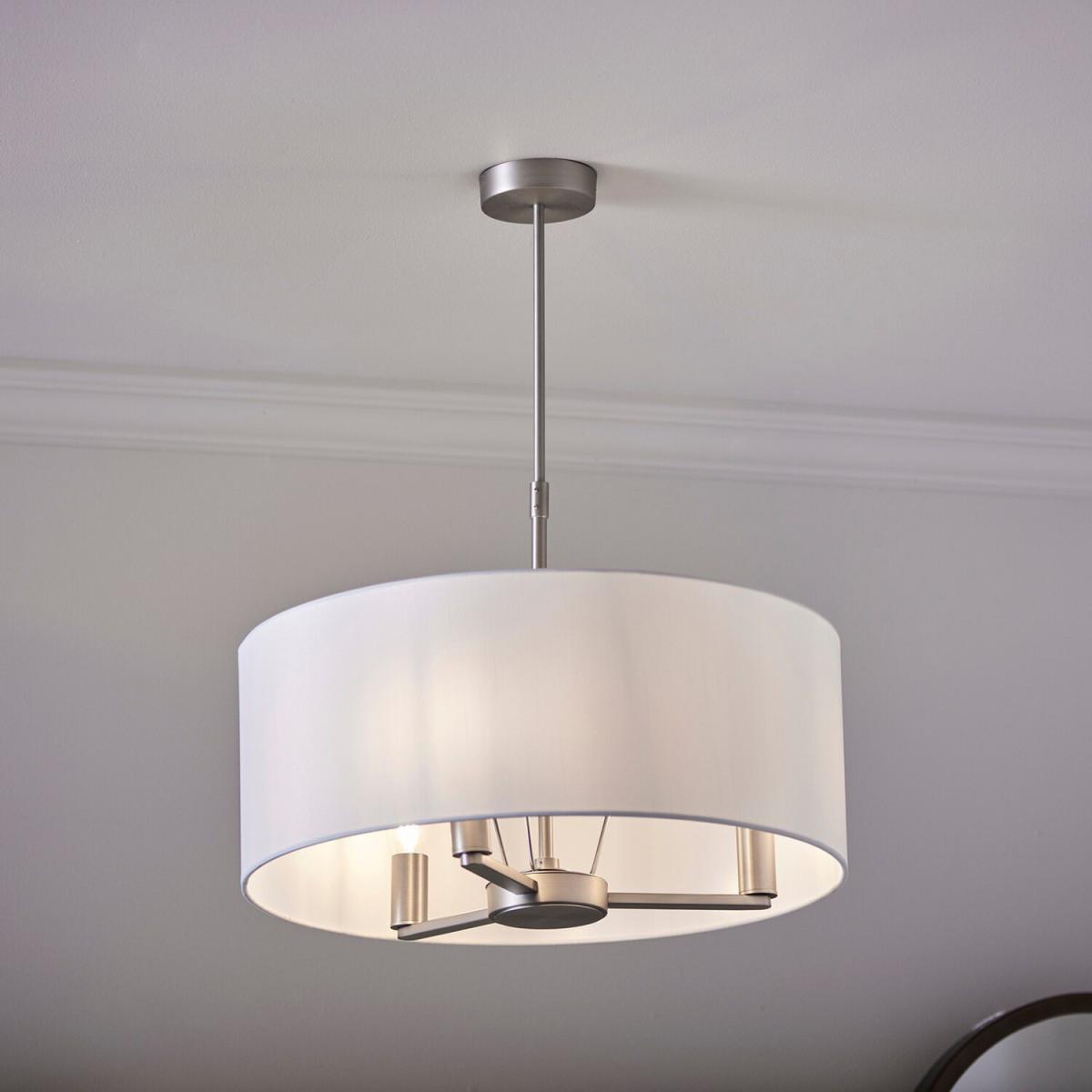 Daley 3 Light Multi Arm Ceiling Pendant Matt Nickel, Vintage White Silk Effect, - Matt Nickel Plate – image 4