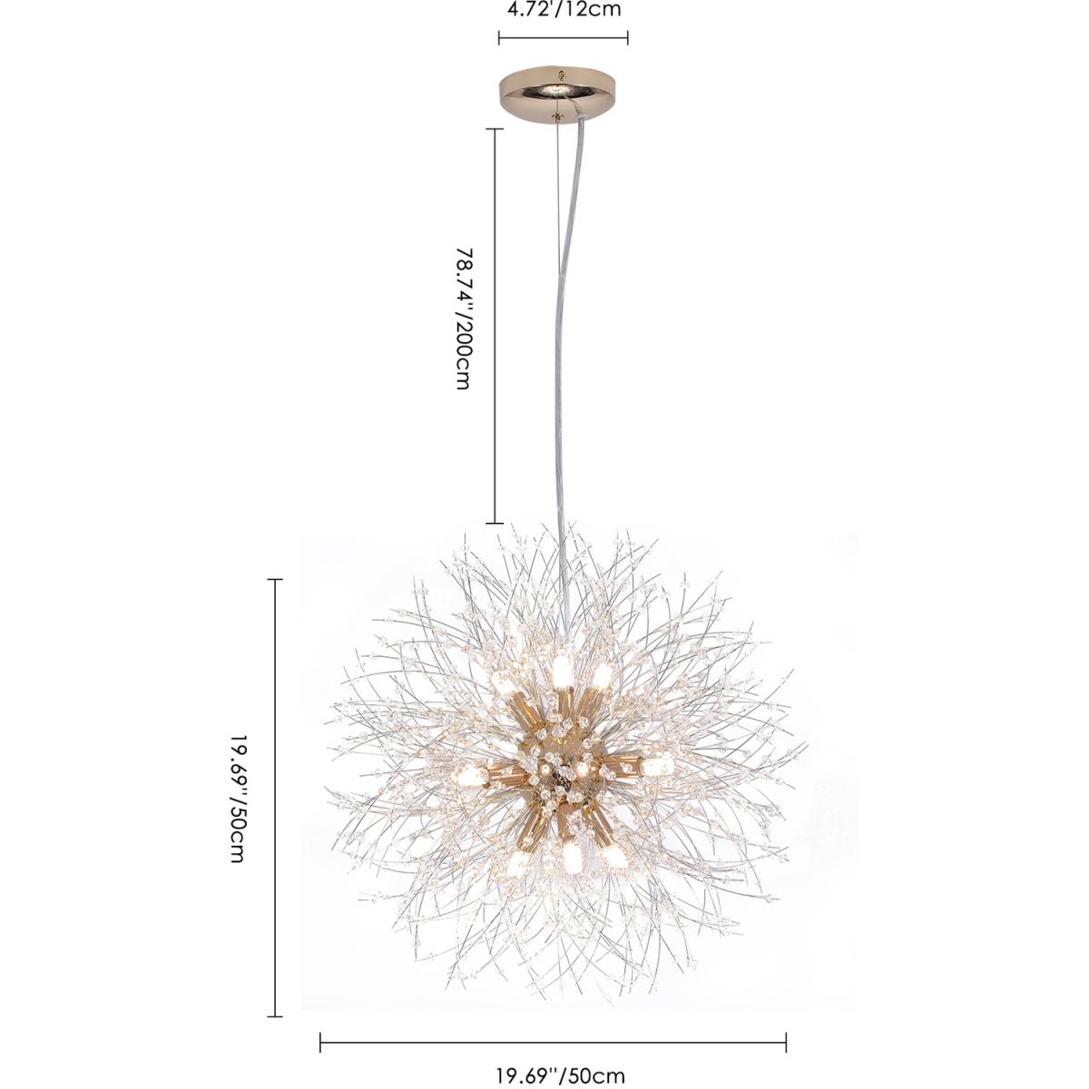 9-Light Dandelion Crystal Pendant - Gold – image 12