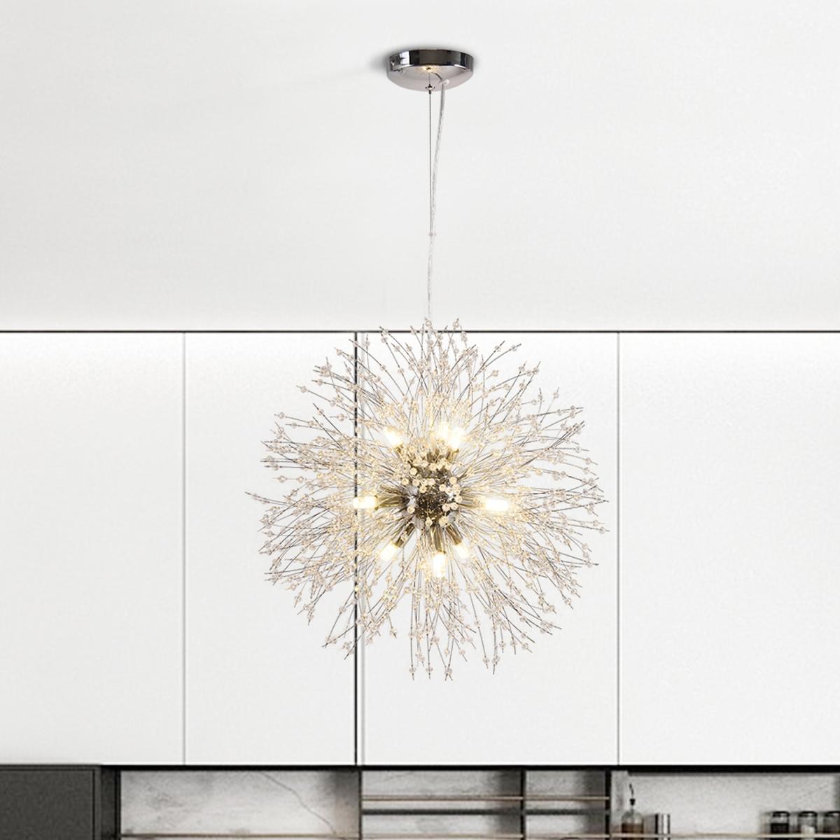 9-Light Dandelion Crystal Pendant - Gold – image 3