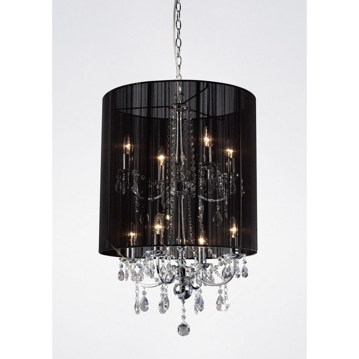 Ella Ceiling Pendant with Black Shade 8 Light Polished Chrome, Crystal - Polished Chrome – image 2