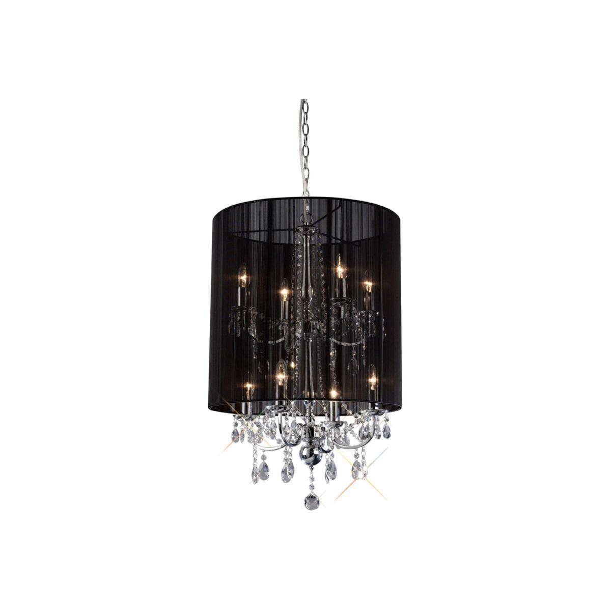 Ella Ceiling Pendant with Black Shade 8 Light Polished Chrome, Crystal - Polished Chrome – image 1