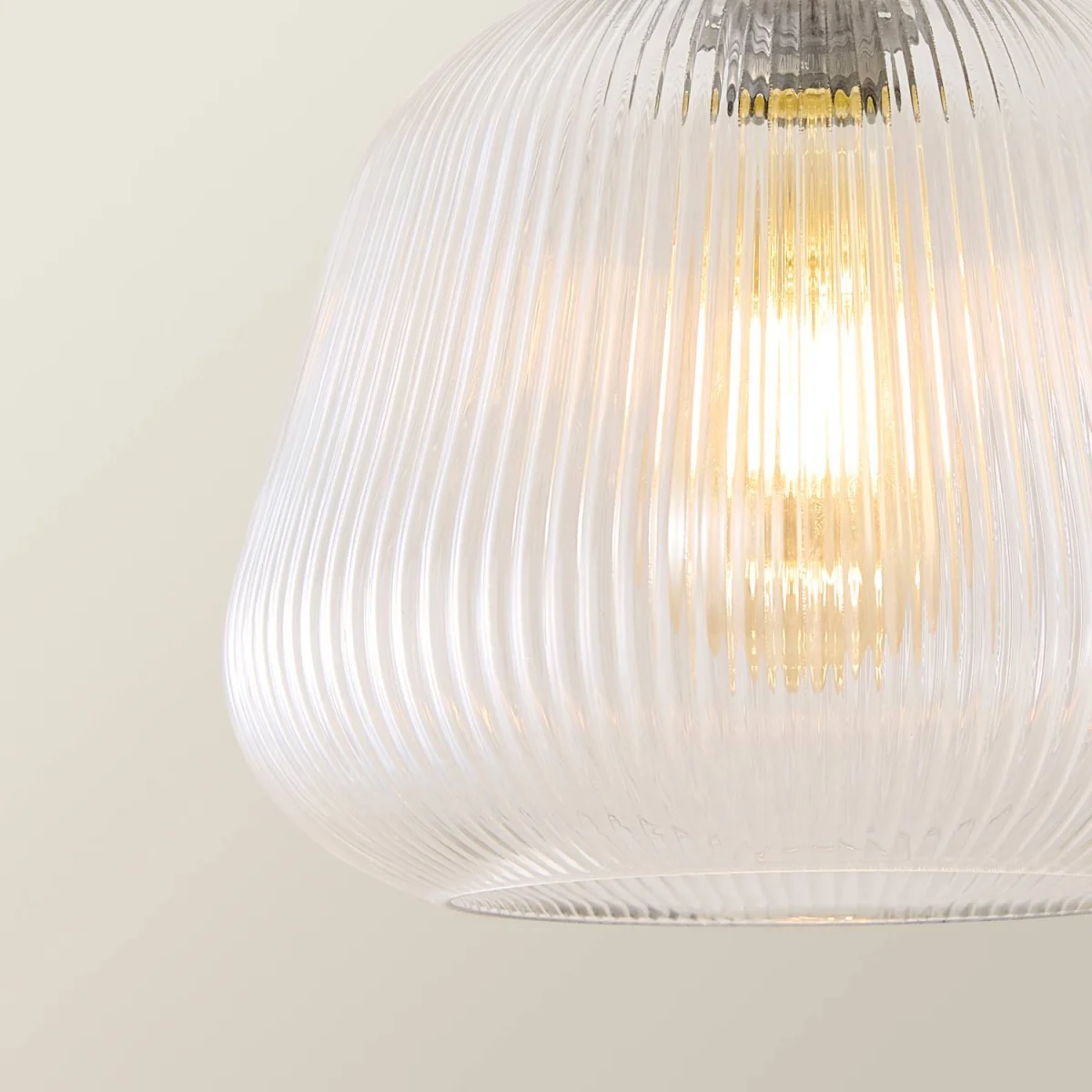 Delora Ribbed Bell Glass Shade Single Ceiling Pendant Light - Brushed Brass / 0 – image 3