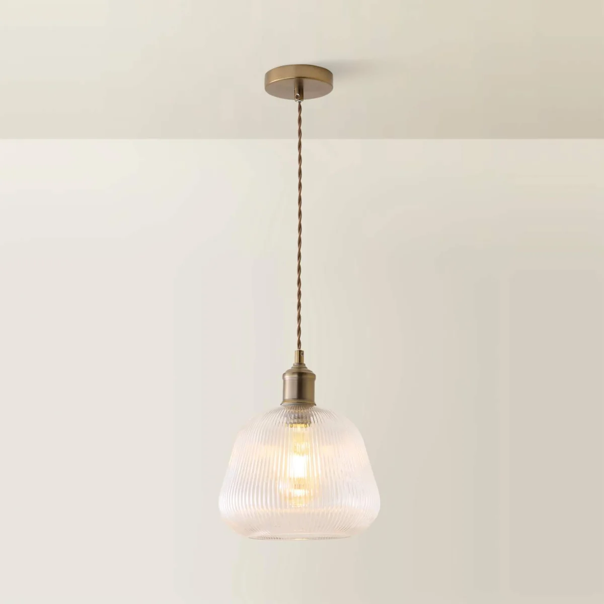 Delora Ribbed Bell Glass Shade Single Ceiling Pendant Light - Brushed Brass / 0 – image 5