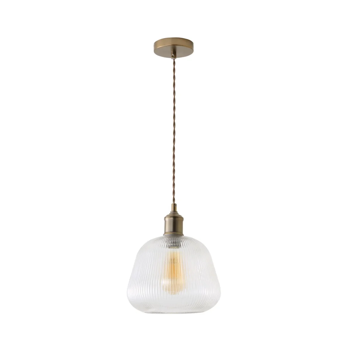 Delora Ribbed Bell Glass Shade Single Ceiling Pendant Light - Brushed Brass / 0 – image 6