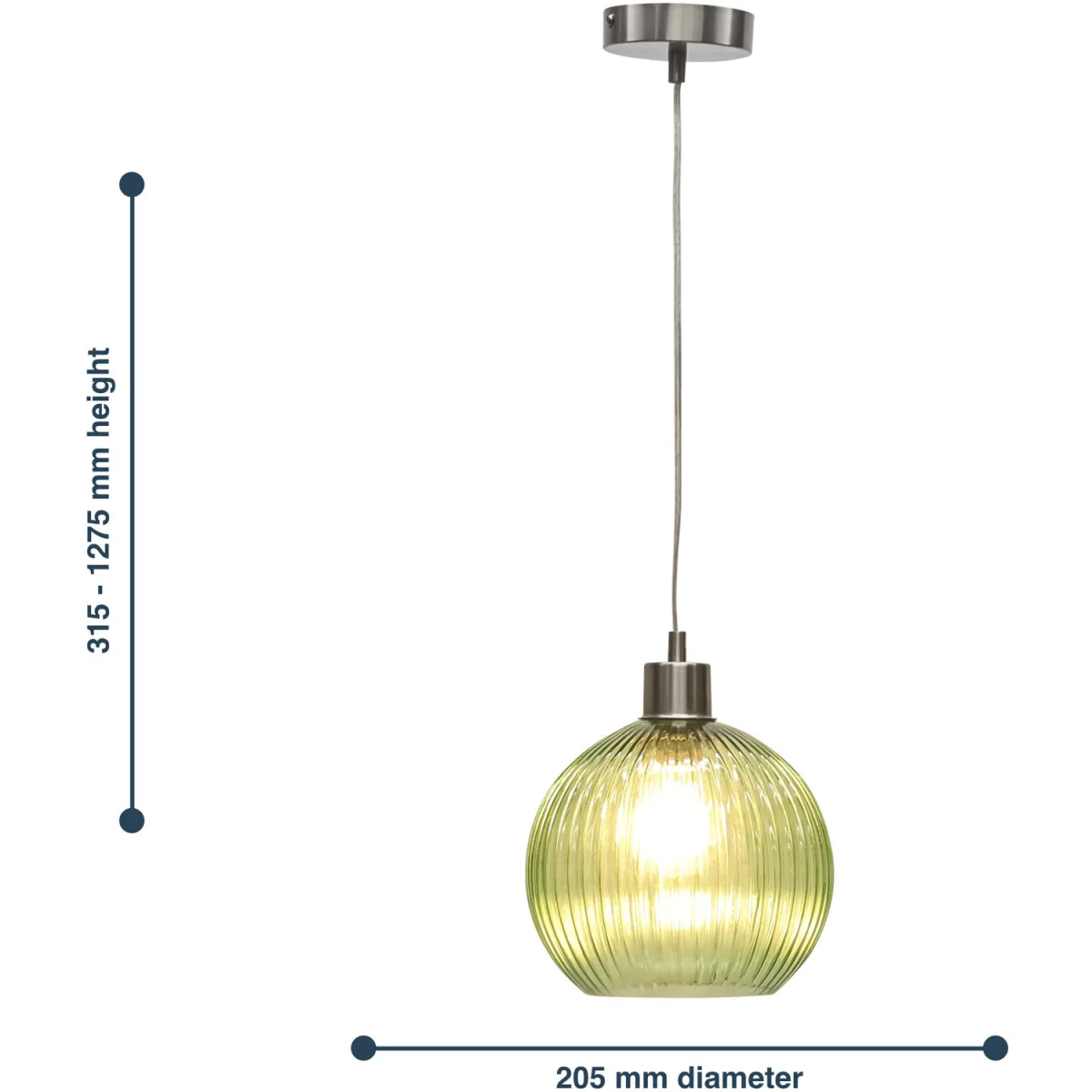 Set Of 2 Betchley Green Ribbed Glass Globe With Satin Nickel Pendant - Satin Nickel & Green – image 8