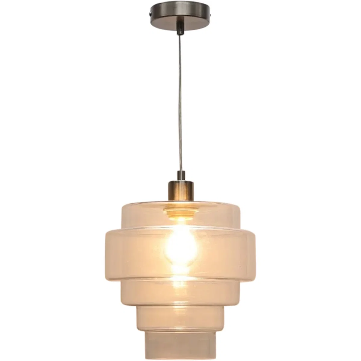 Set Of 2 Benson 5 Tier Glass & Satin Nickel Ceiling Pendant Lights - Satin Nickel & Clear – image 3
