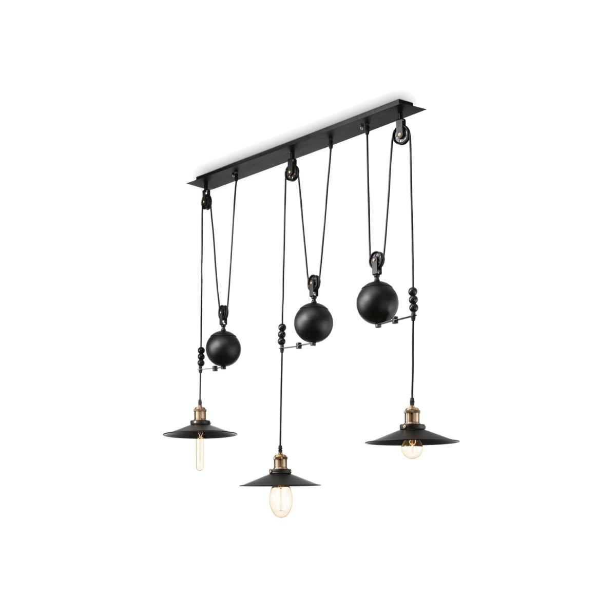 Up And Down 3 Light Adjustable Ceiling Pendant Bar - Black