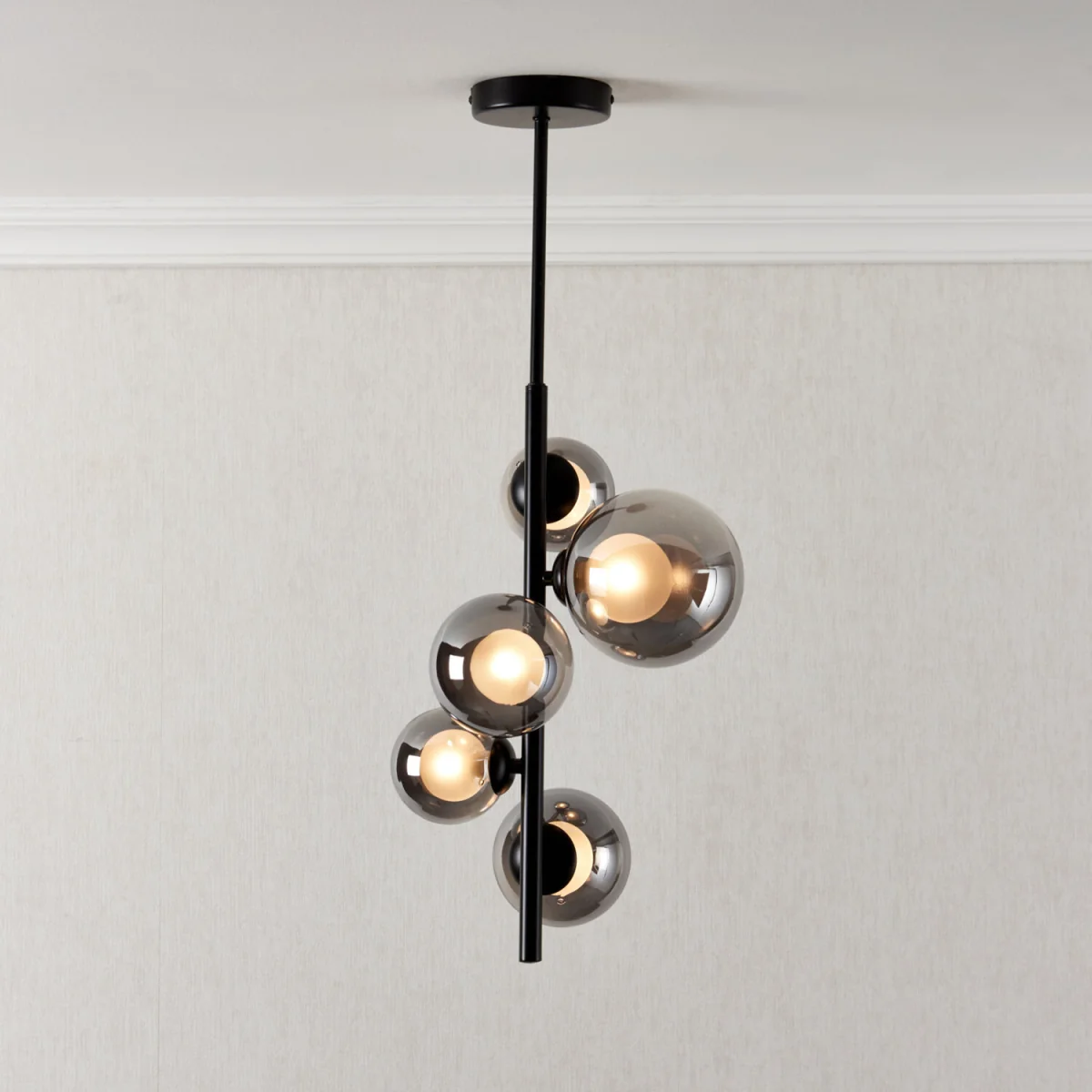 Cole 5lt Ceiling Pendant Light - Matt Black And Dark Smoked Glass – image 4