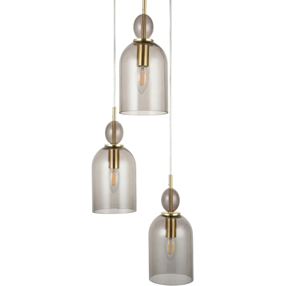 Pebble 3lt Ceiling Pendant Light - Satin Brass Plate And Smoked Glass – image 2