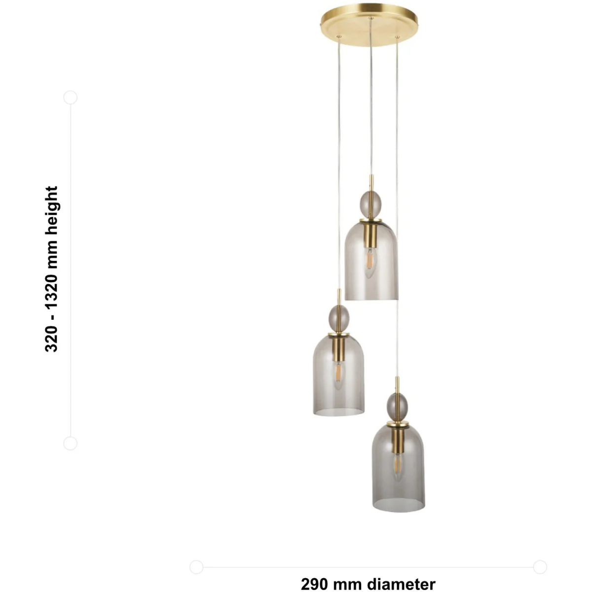 Pebble 3lt Ceiling Pendant Light - Satin Brass Plate And Smoked Glass – image 12