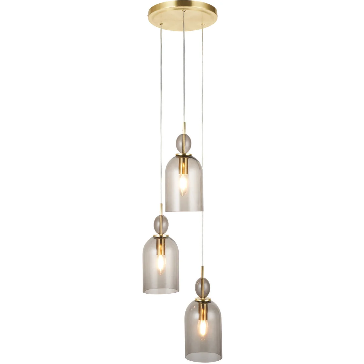 Pebble 3lt Ceiling Pendant Light - Satin Brass Plate And Smoked Glass – image 3