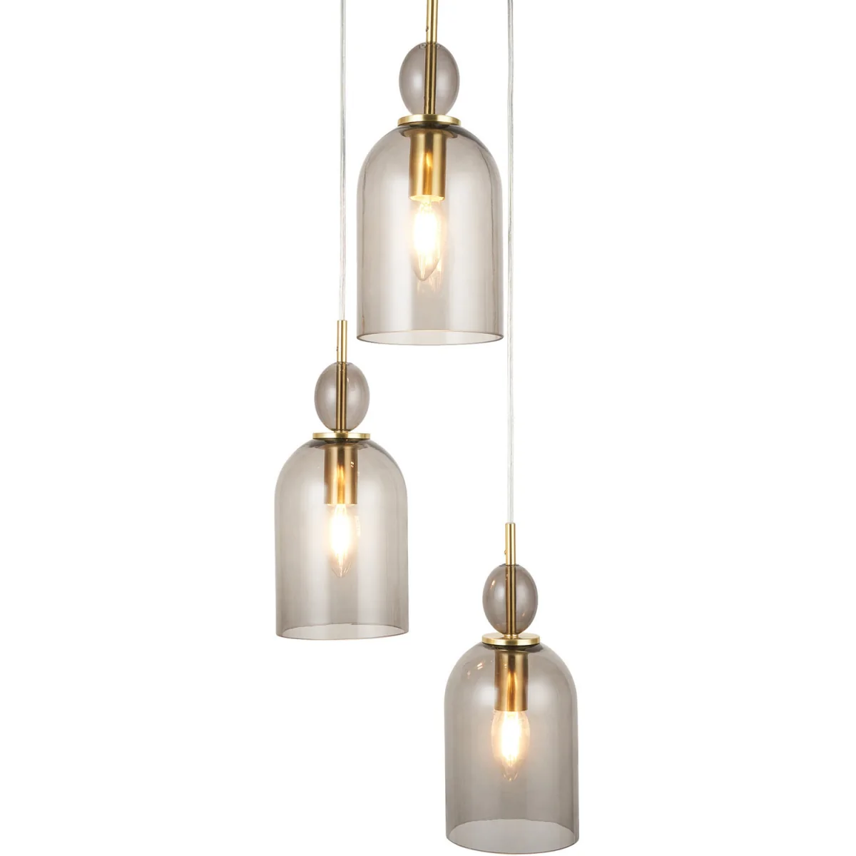Pebble 3lt Ceiling Pendant Light - Satin Brass Plate And Smoked Glass – image 4